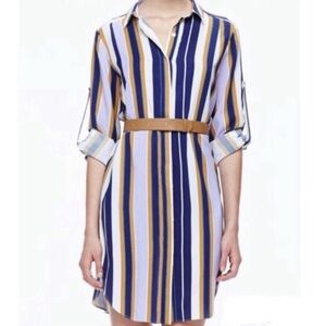 Elegant Striped Blue and Gold Mini Dress
